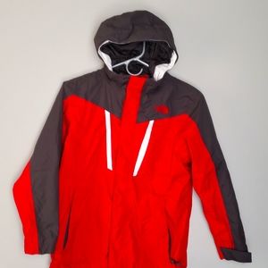 Boys m (10/12) the north face hyvent shell red/gray/black